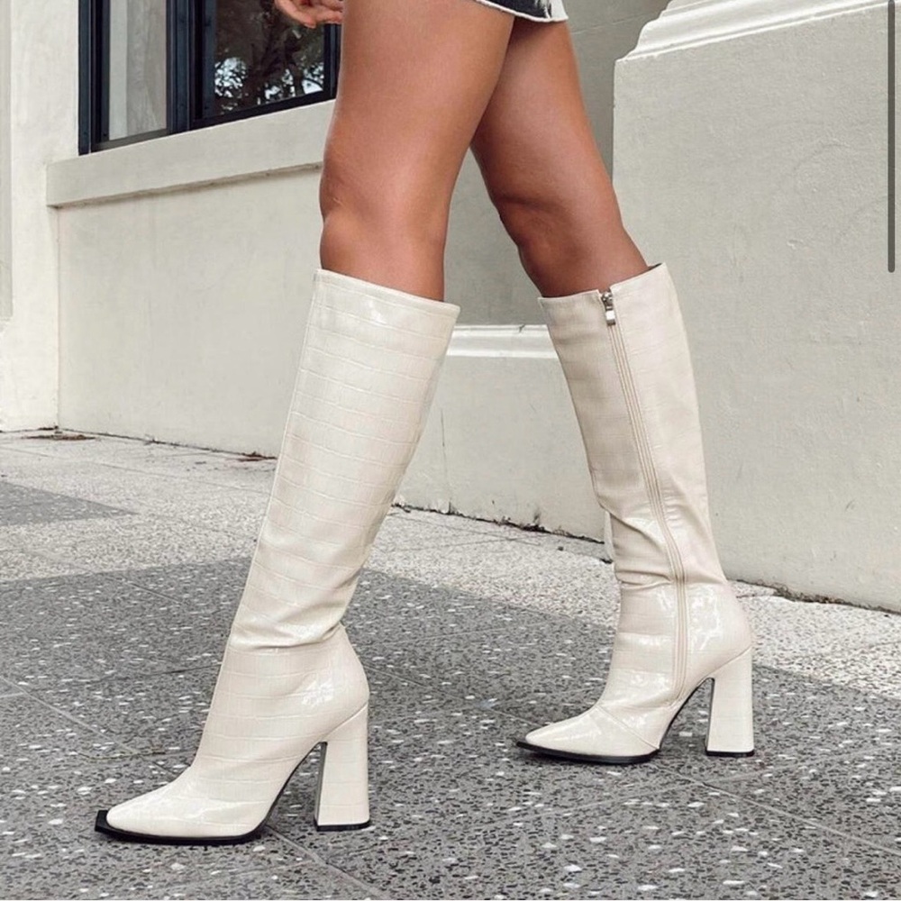 Princess Polly Cream Knee-High Boots